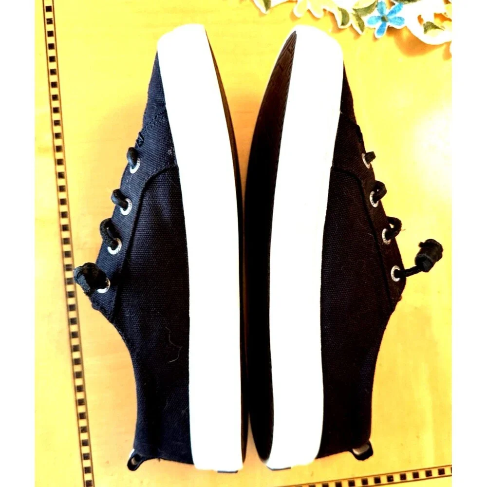 Sperry Womens 7.5 Crest Vibe Black Canvas Lace Up Low Top Sneakers Memory Foam